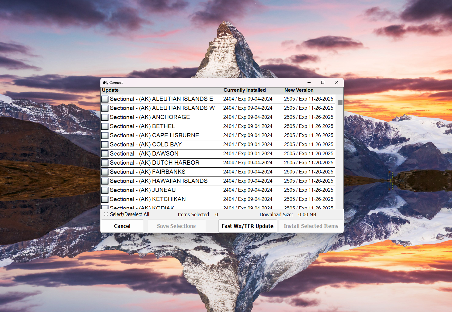 iFly Connect — Select items to update